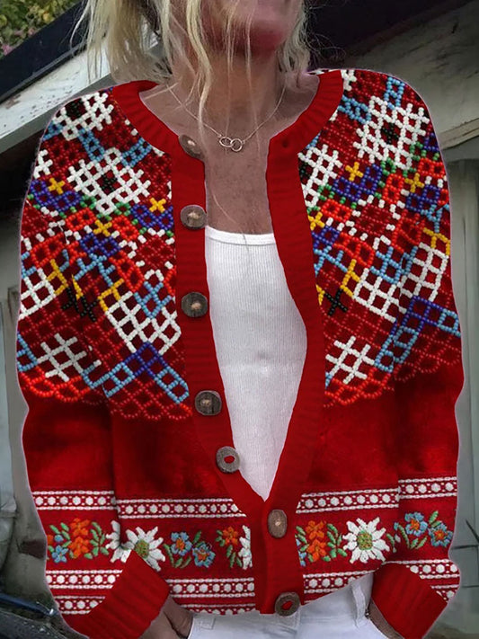 Kvinders Grønland-Inspireret Mønster Casual Cardigan