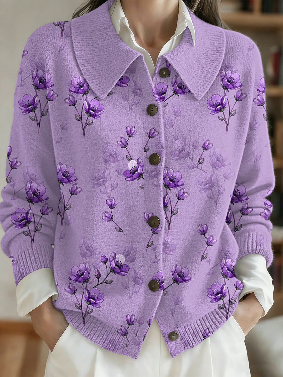 Kvinders lilla Flora Art Print Cardigan