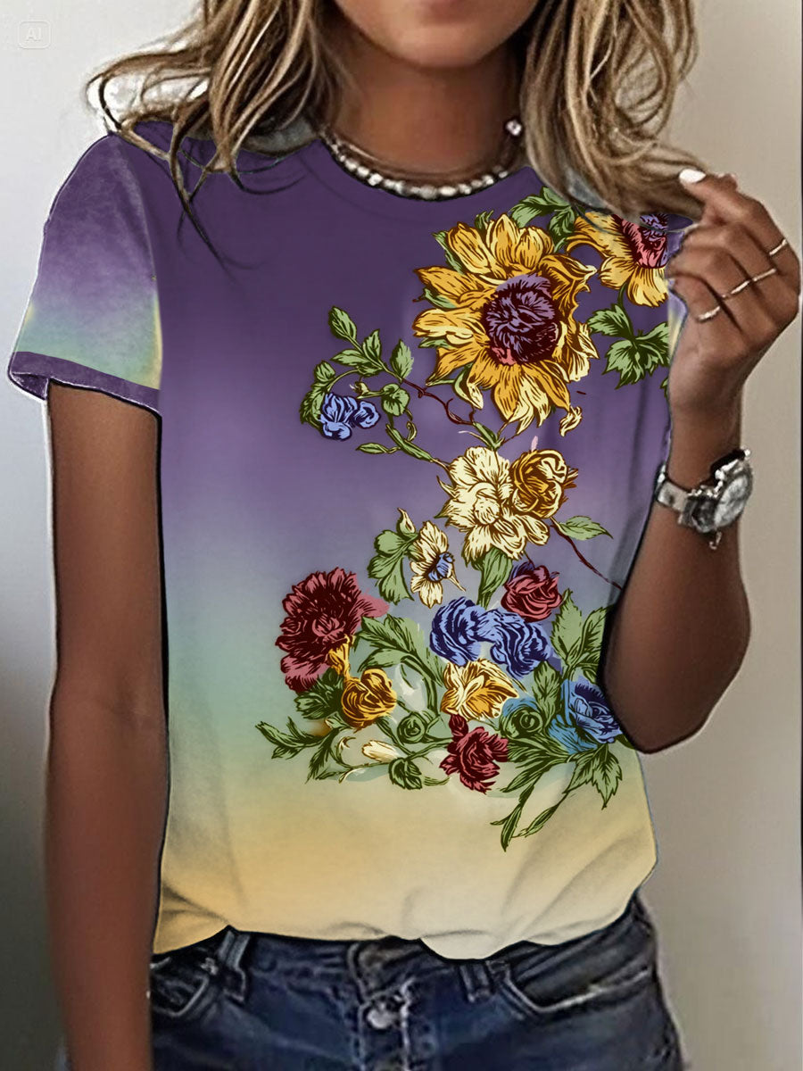 Damernes Blomster Print kortærmet T-shirte