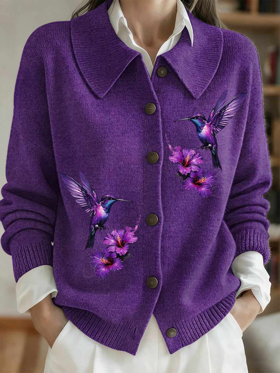 Kvinders lilla Flora Art Print Cardigan