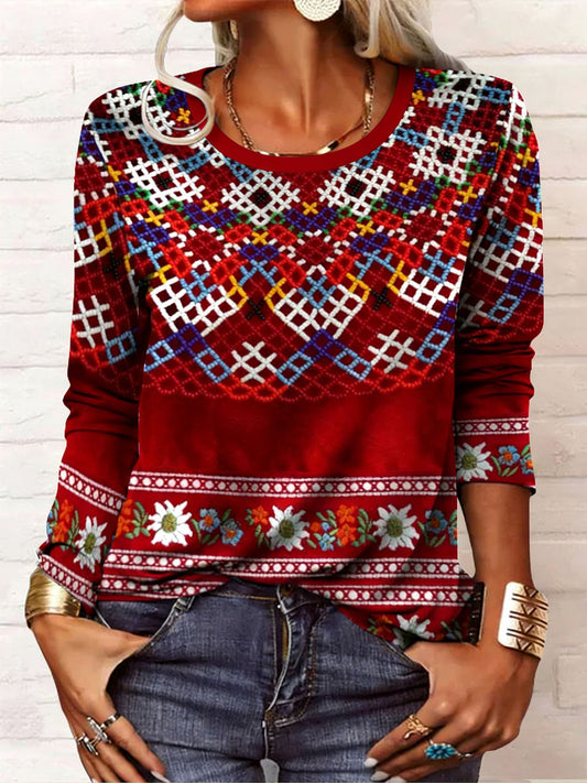 Kvinder Grønland Traditionelle mønster trykt Casual Toppe