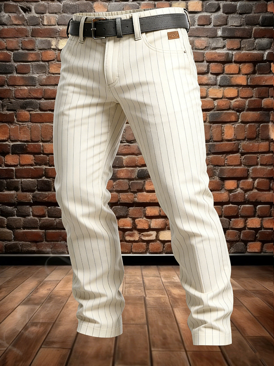 Mænds Retro Vacation Business Stripe Art Print Casual Workwear Bukser