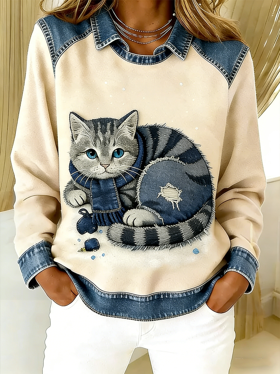 Kvinders Retro Animal Art Print Komfortable Regelmæssig Sweatshirt