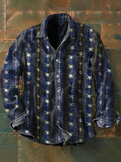 Mænds udendørs Vintage punk Gothic død Vine Skull Mønster Casual bomuld lang ærme skjorte