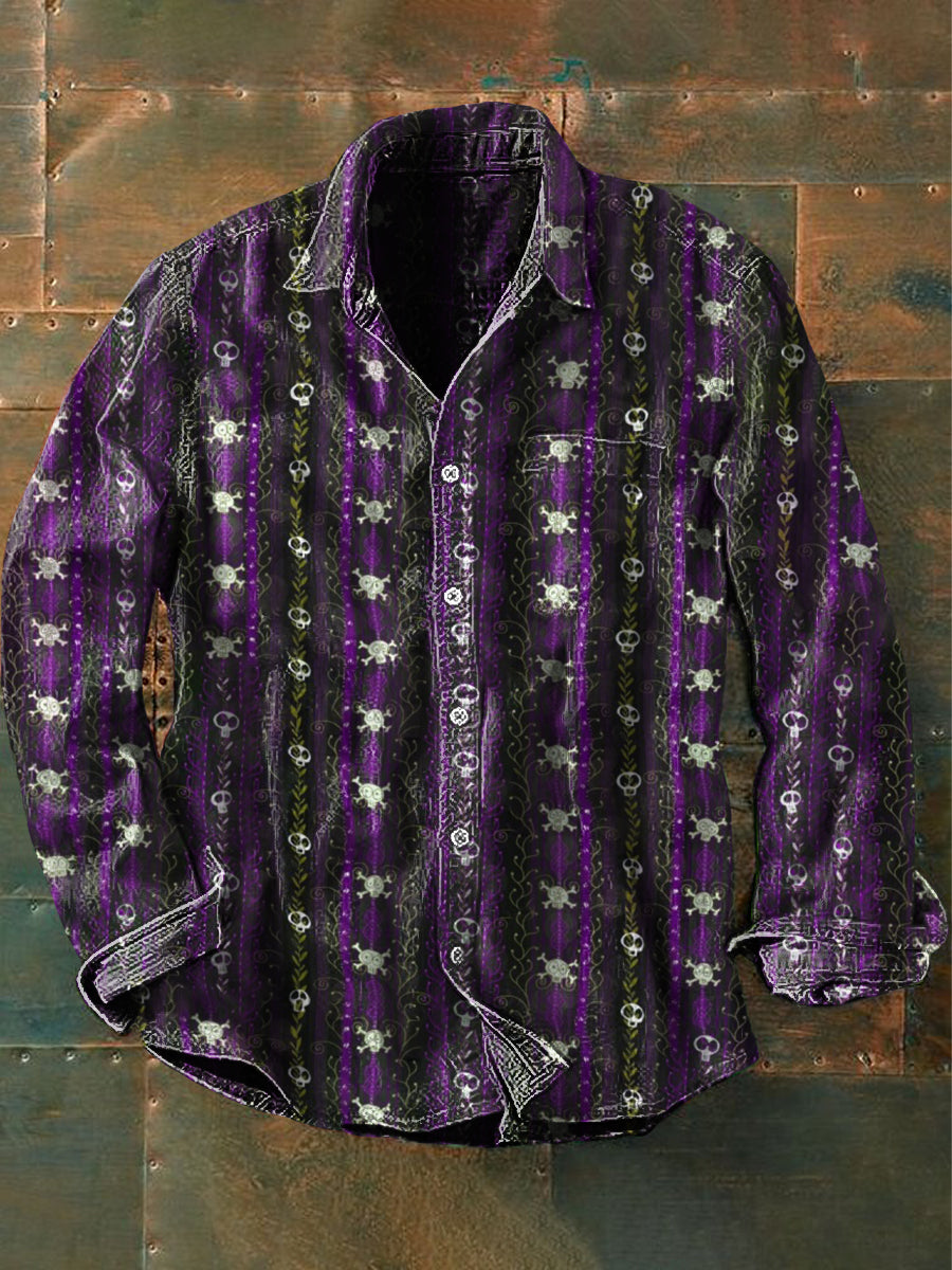 Mænds udendørs Vintage punk Gothic død Vine Skull Mønster Casual bomuld lang ærme skjorte