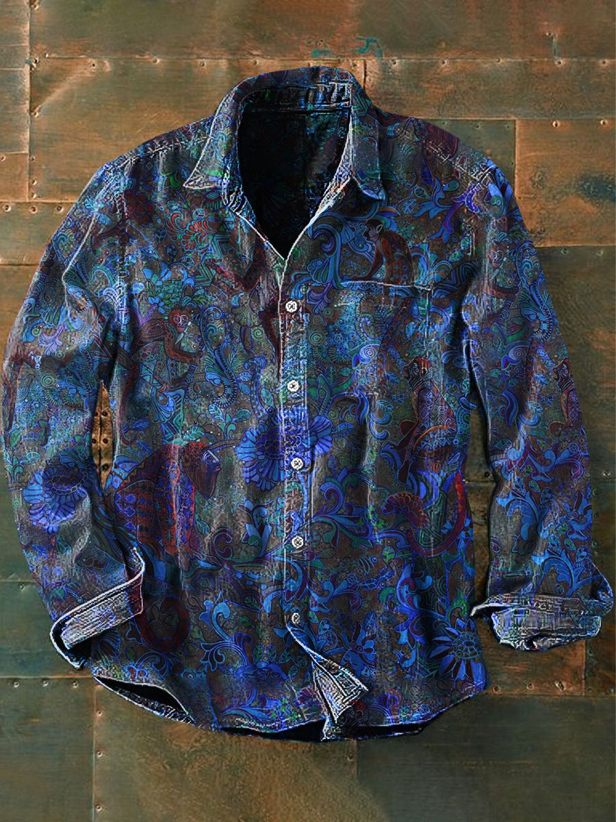Unisex mænds Vintage blomster lyserød blomst Abstrakt Print Casual Lang ærme skjorte