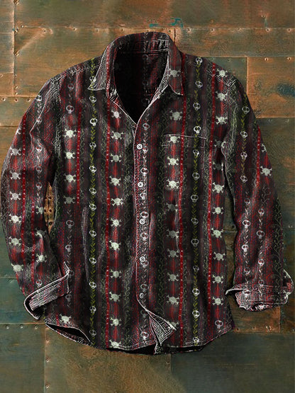 Mænds udendørs Vintage punk Gothic død Vine Skull Mønster Casual bomuld lang ærme skjorte