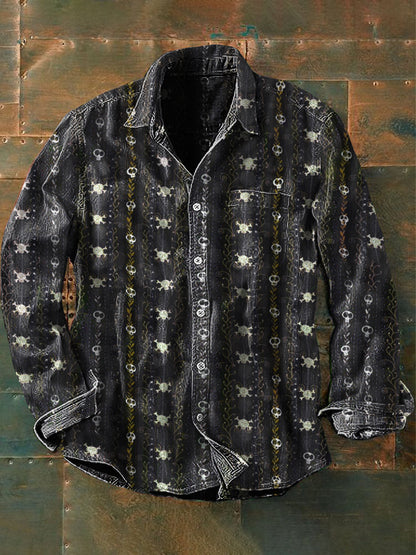 Mænds udendørs Vintage punk Gothic død Vine Skull Mønster Casual bomuld lang ærme skjorte