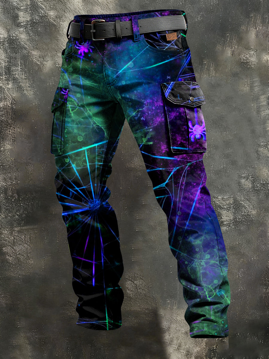 Mænds Retro Vacation Business Spider Web Art Print Casual Workwear Bukser