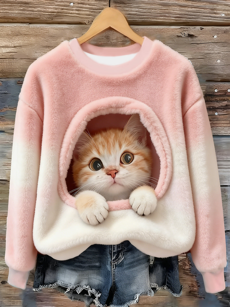Kvinders søde Animal Art Print Casual Flannel Sweater.