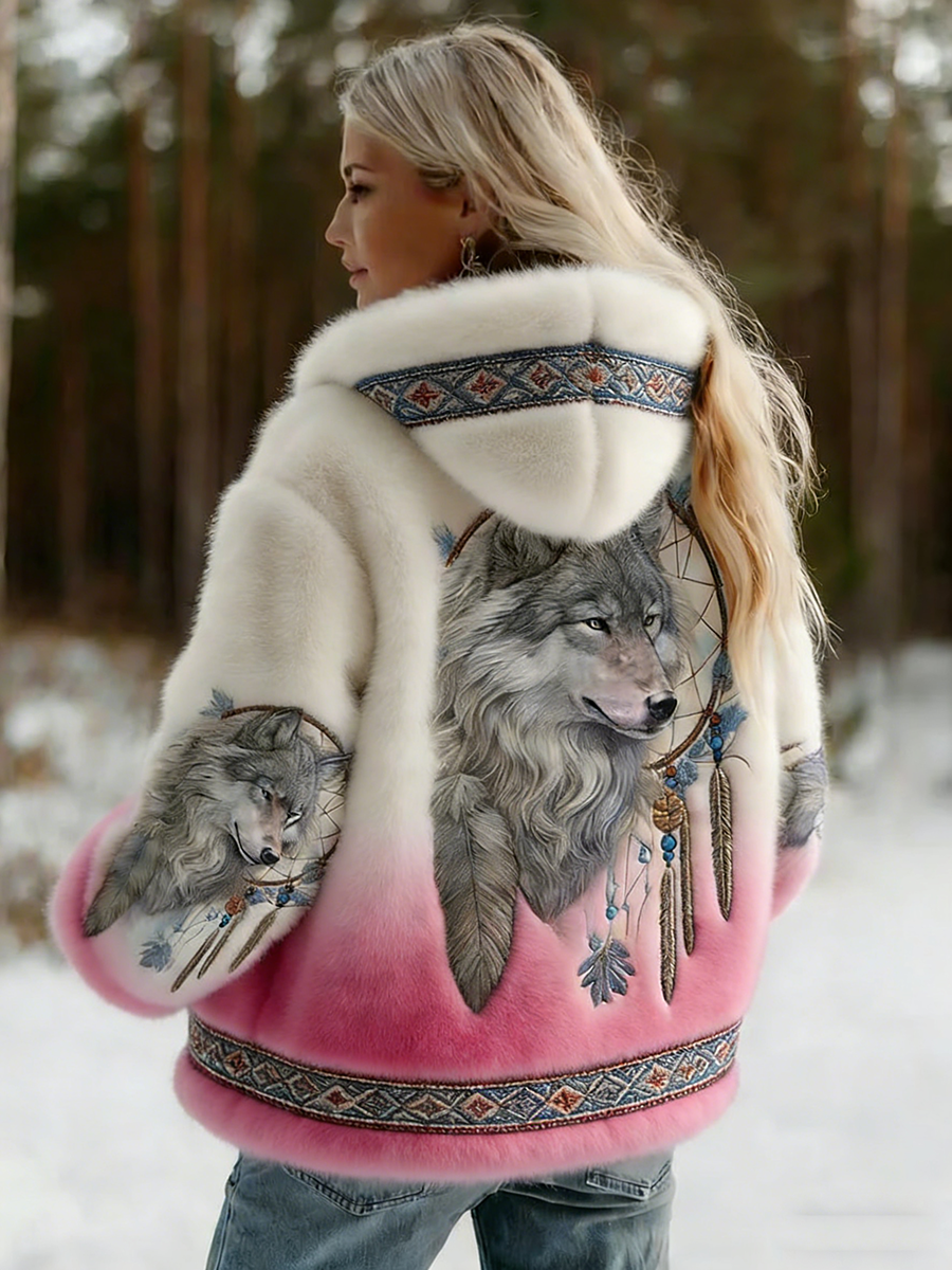 Kvinders Vintage Viking Celtic Knob Wolf Print Gradient Flannel Jake