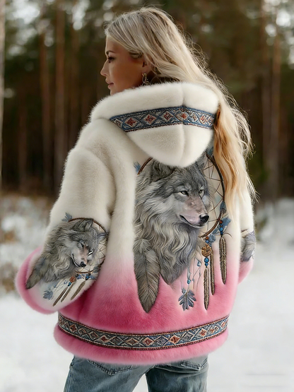 Kvinders Vintage Viking Celtic Knob Wolf Print Gradient Flannel Jake
