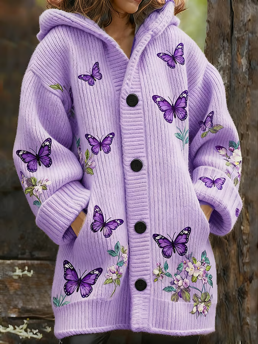 Kvinder Butterfly og blomster print otte-pit komposit fleece cot
