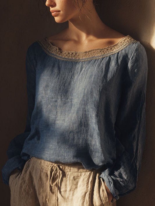 Kvinders Vintage Lace Patchwork Skjorte