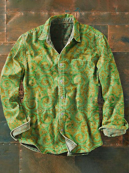 Mænds Vintage Western Print Casual Langærme Skjorte