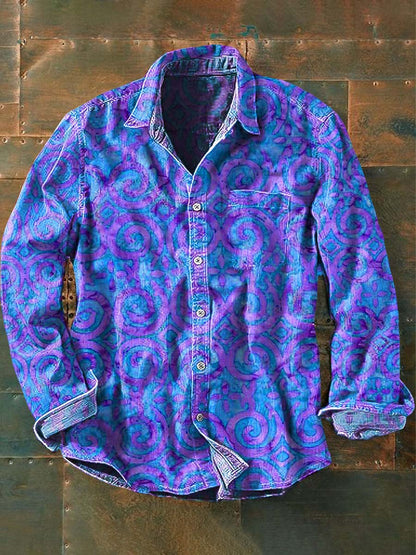 Mænds Vintage Western Print Casual Langærme Skjorte