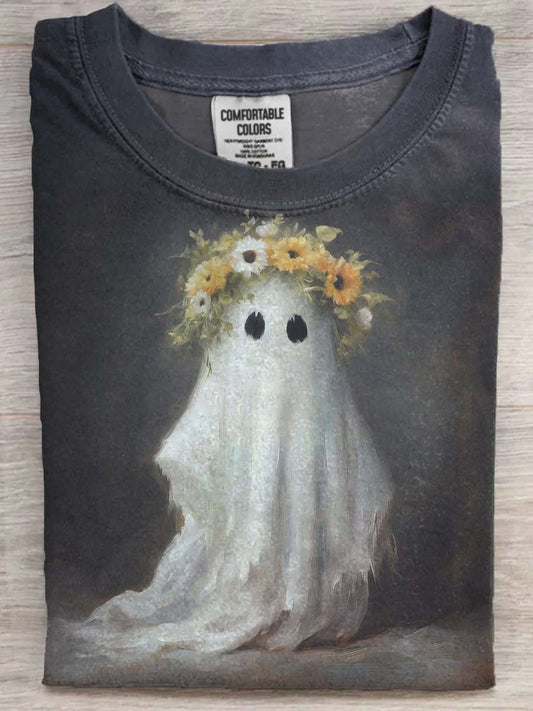 Halloween krans Spøgelse Print Casual korte ærme T-shirt
