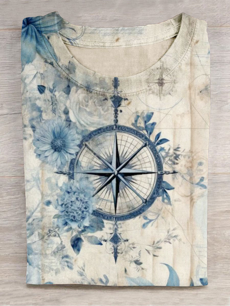 Unisex Blomsterkompas Abstrakt Print Design T-shirt