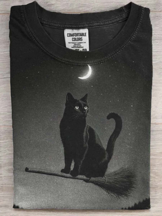 Halloween sort kat Print Casual korte ærme T-shirt