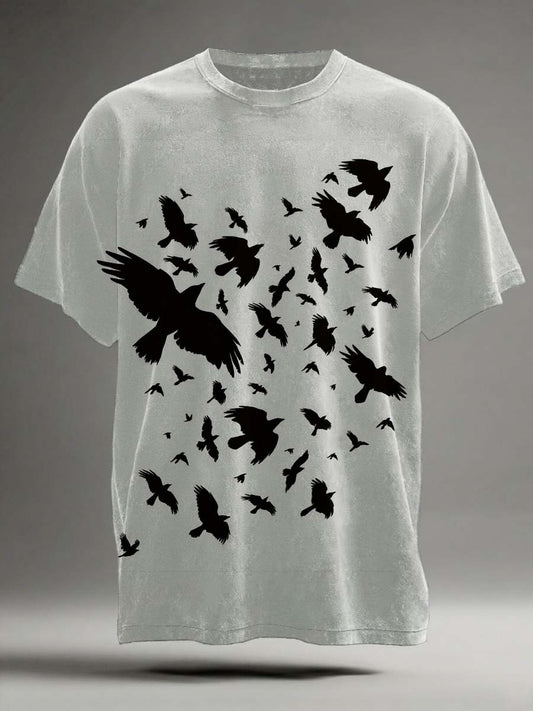 Halloween Crow Print Casual Kort-ærme T-shirt