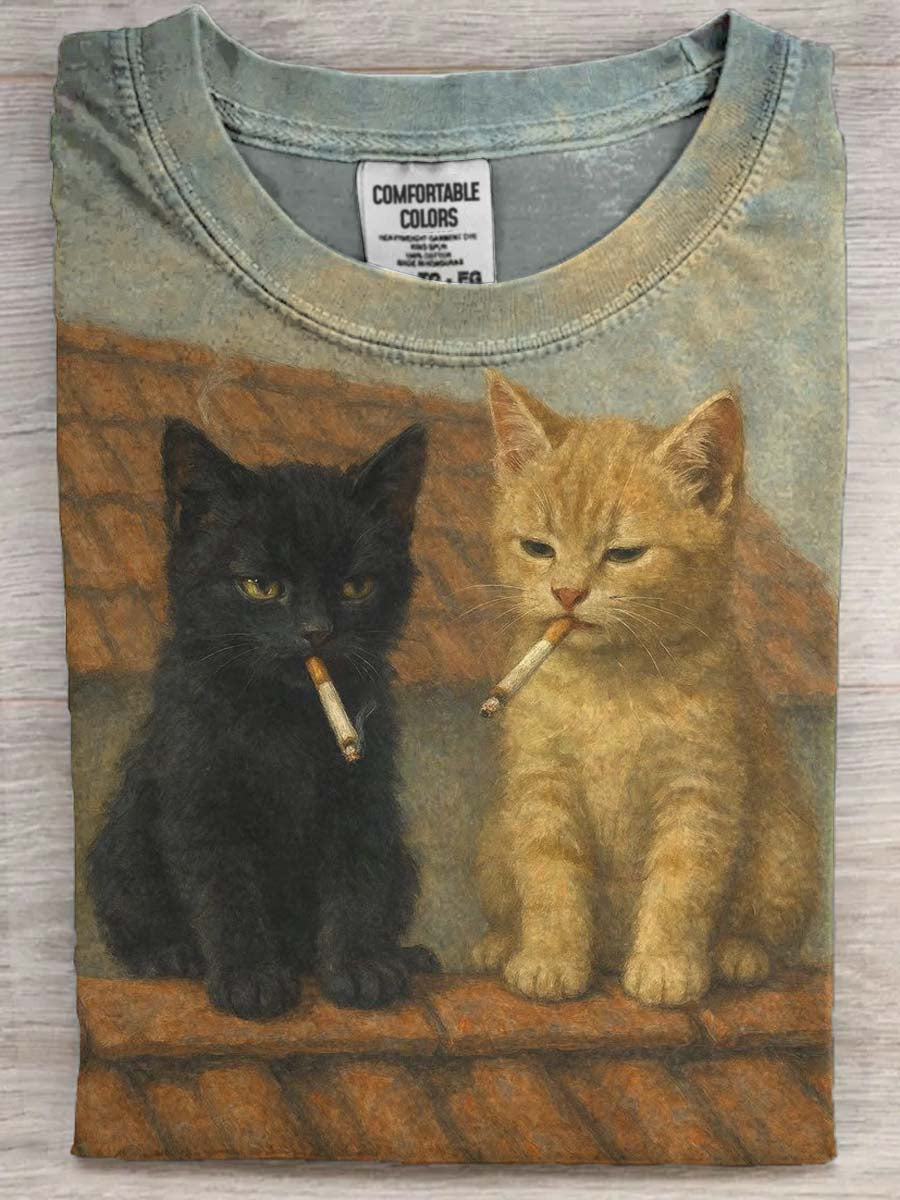 Sjov kat rygning udskrive Casual korte ærme T-shirt
