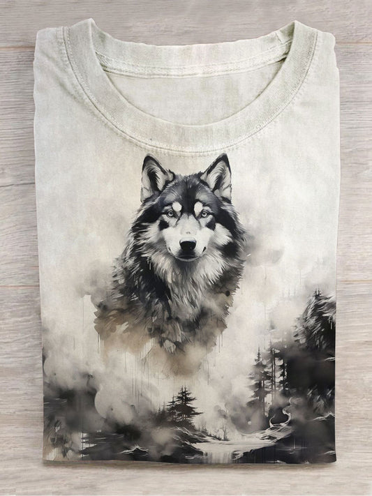 Unisex Ink Maleri Wolf Abstract Print Design T-Shirt