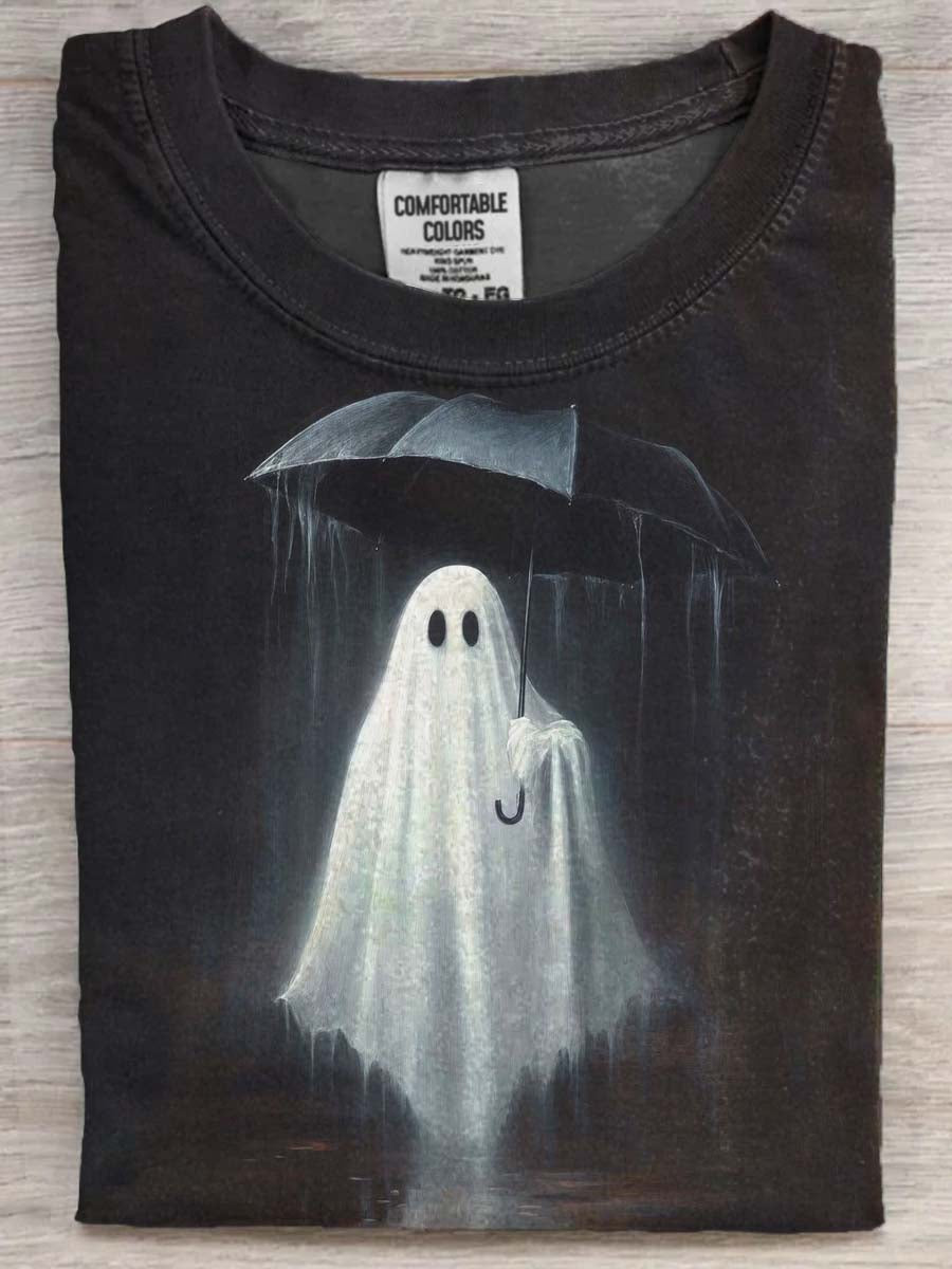 Halloween Ghost med parabrella Print Casual Kortærme T-shirt