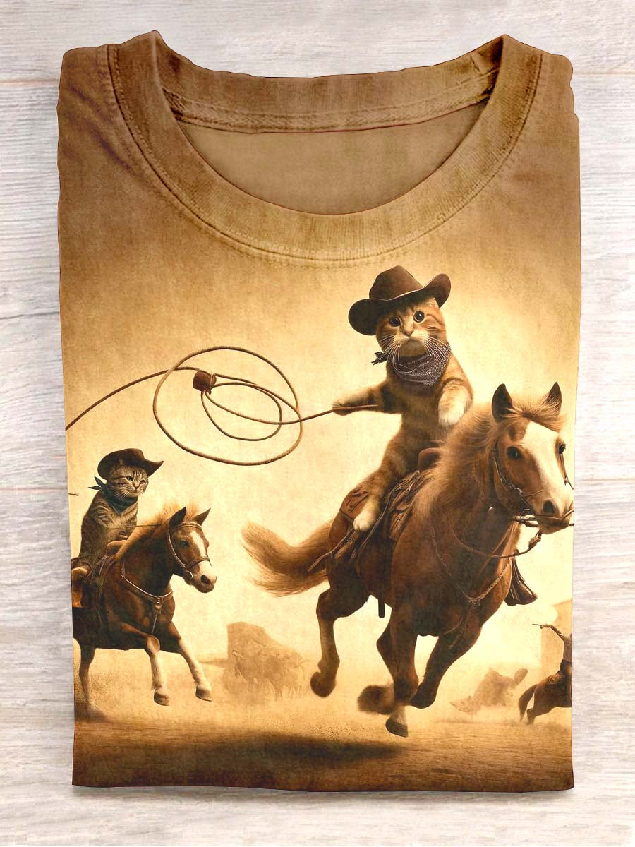 Unisex Western Cat Casual Print Design T-shirt