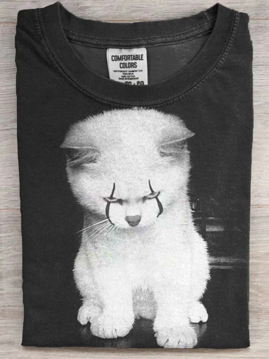 Onde klovn kat Print Casual Kort ærme T-shirt