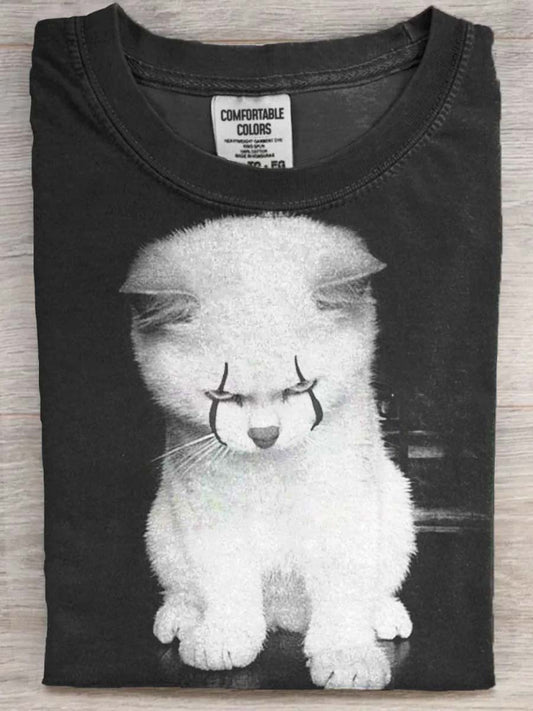 Onde klovn kat Print Casual Kort ærme T-shirt