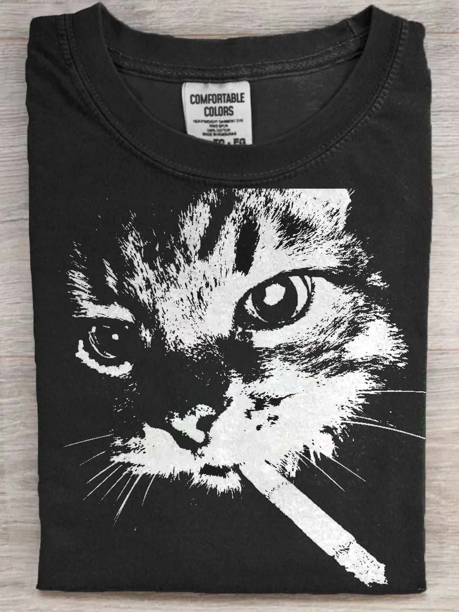 Sjov rygning katt trykt Casual Short Sleeve T-shirt