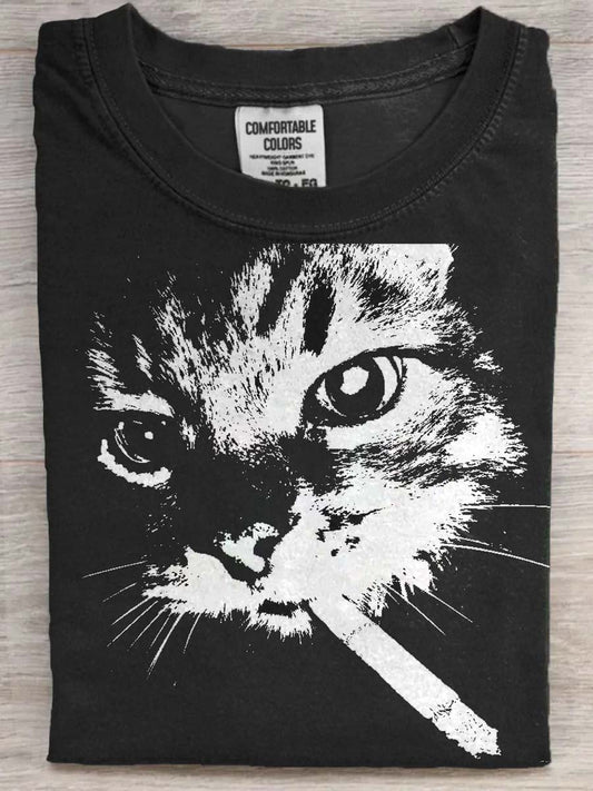 Sjov rygning katt trykt Casual Short Sleeve T-shirt