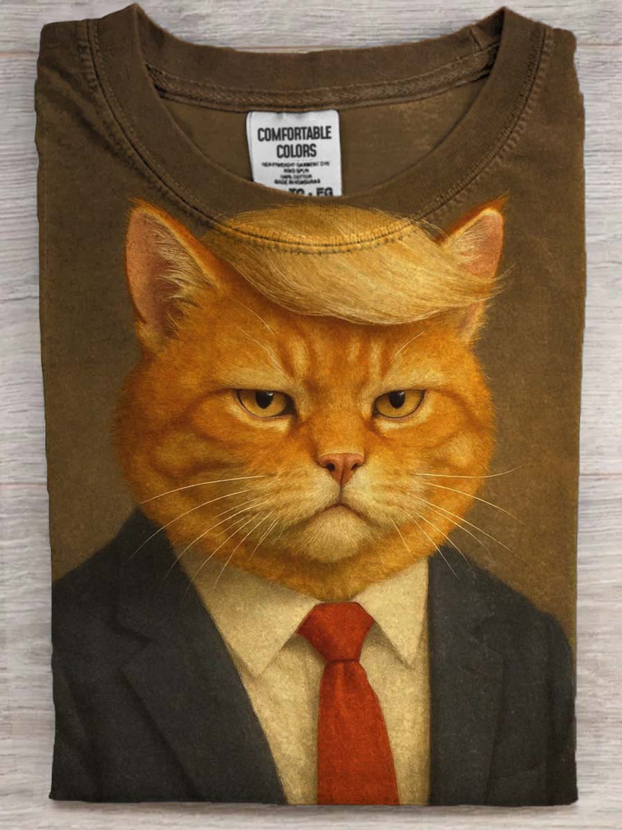 Funny kat print Casual korte ærme T-shirt