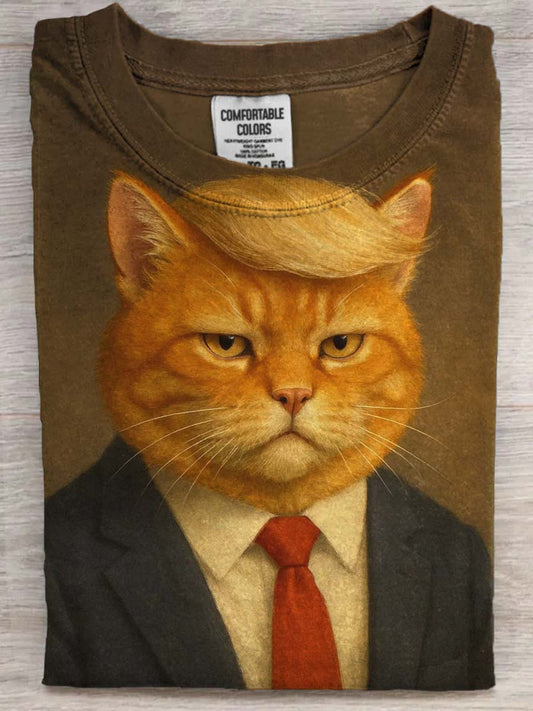 Funny kat print Casual korte ærme T-shirt
