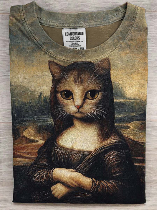 Funny Cat Elizabeth Print Casual korte ærme T-shirt