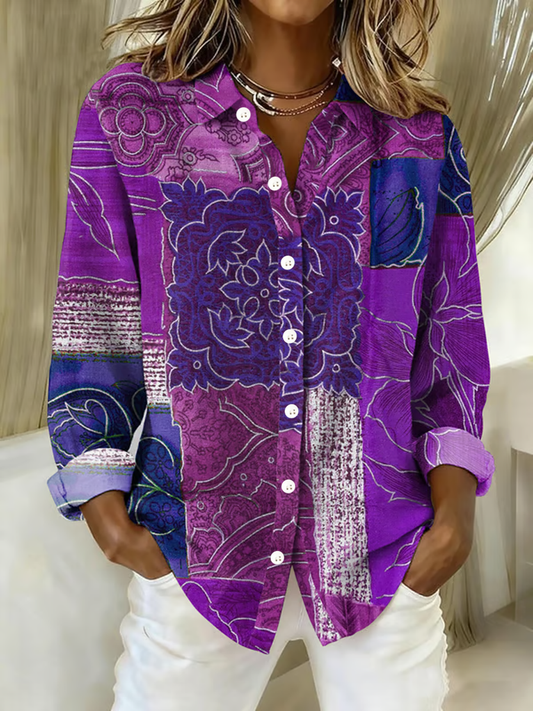 Kvinder Casual Purple Blomster Print skjorter
