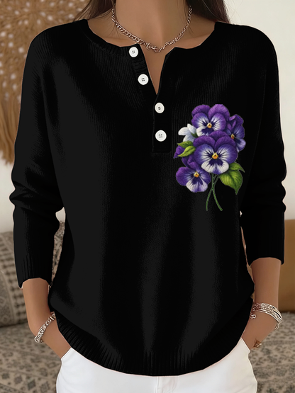 Kvinder Retro Lilla Blomster Trykket langærme cardigan
