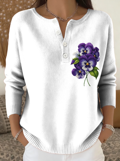 Kvinder Retro Lilla Blomster Trykket langærme cardigan