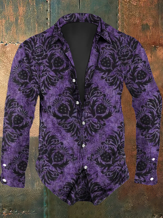 Mænds Retro Graphic Print Casual skjorte Lang ærmen