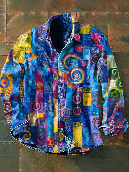 Mænd Vintage Abstrakt Print Casual Langærme Skjorte