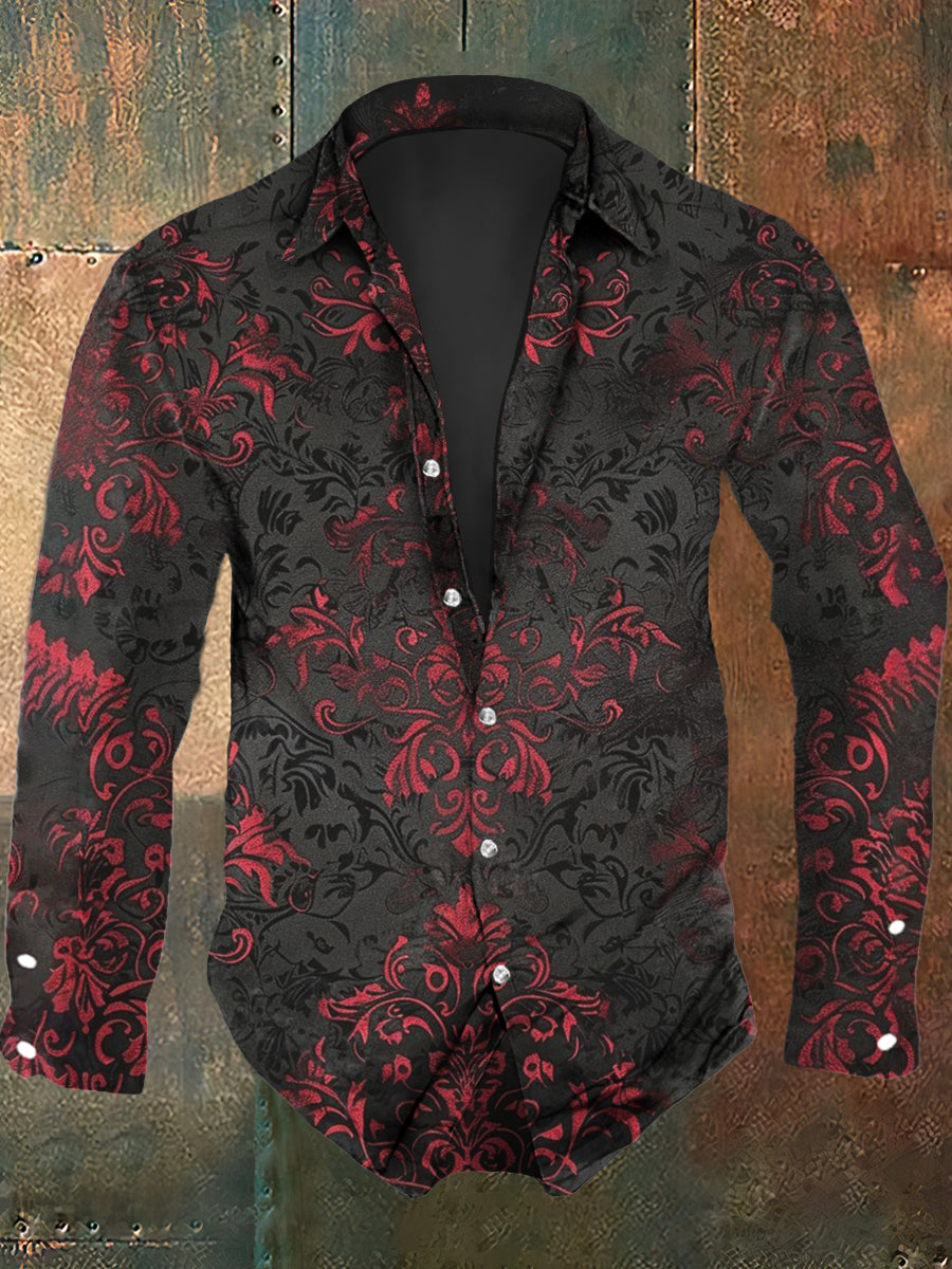 Mænds Retro Graphic Print Casual skjorte Lang ærmen