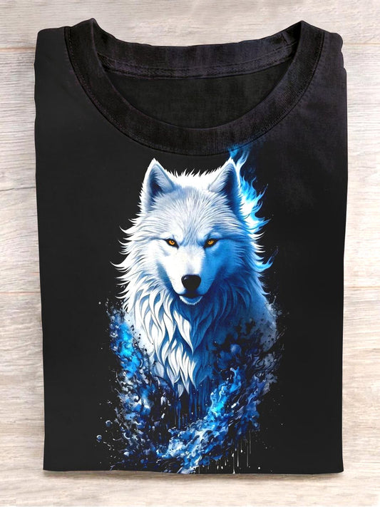 Unisex White Wolf Abstract Print Design T-shirt