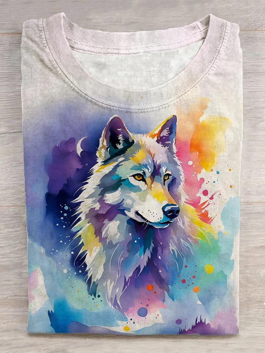 Unisex Ink Maleri Wolf Abstract Print Design T-Shirt