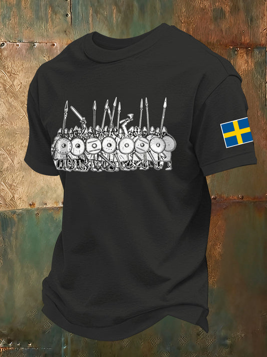Mænds svensk Viking-tema trykt T-shirt