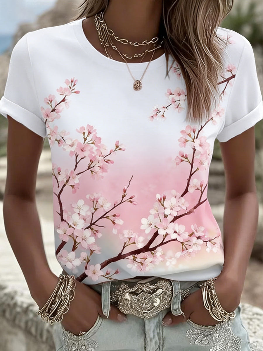 Kvinders kirsebær Blomster Festival Casual T-shirts