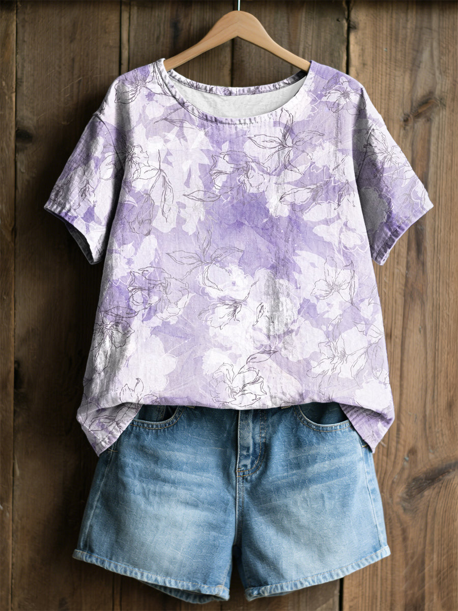 Kvinders lilla Flora Art Print Casual T-shirt