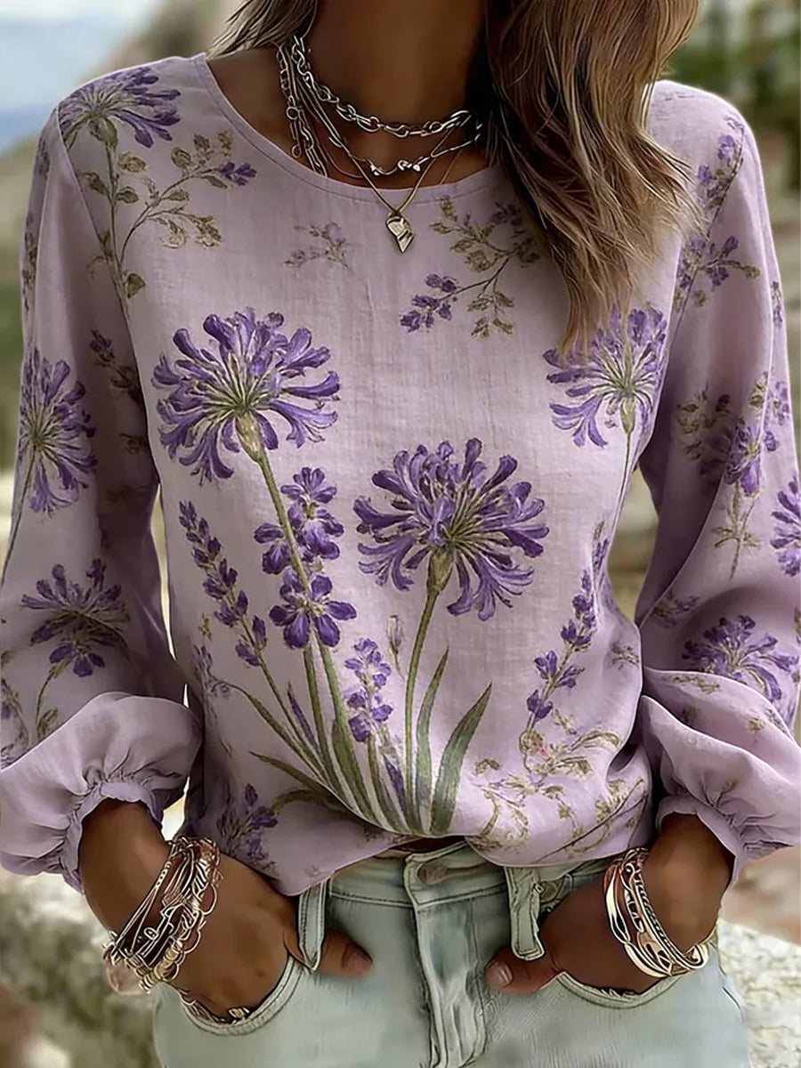 Kvinders lilla flora kunstprint afslappet t-shirt