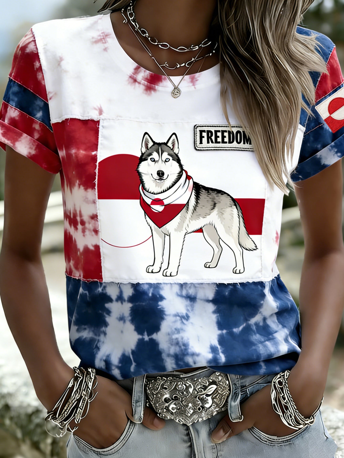 Kvinder Grønland Gratis kunst Print Patchwork T-shirt