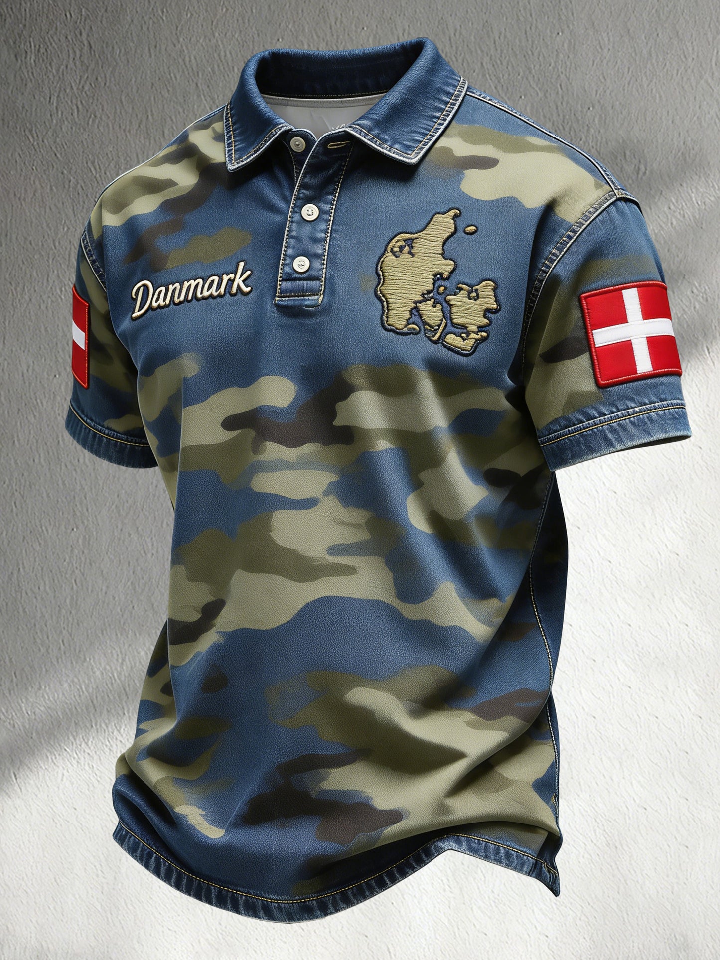 Mænds dansk camouflage kunstprint paneler polo