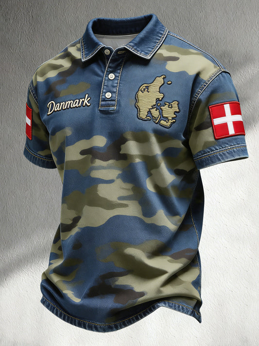 Mænds dansk camouflage kunstprint paneler polo
